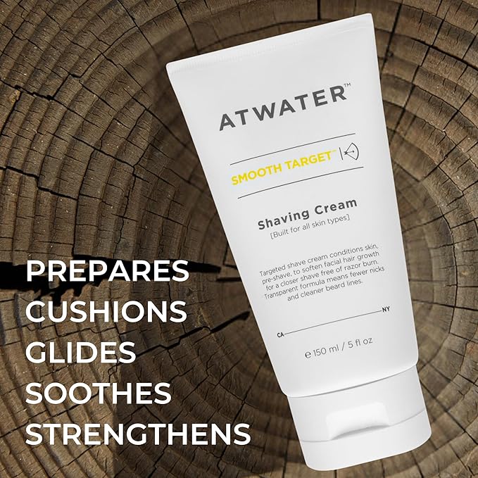 ATWATER Smooth Target Shaving Cream, Men's Pre-Shave and Shave Cream in One, Translucent Formula with Rosa Gallica Extract, Nick-Free Protection for Sensitive Skin - 5 oz