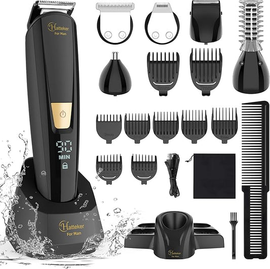 Hatteker Mens Body Hair Beard Trimmer Groin Trimmer Mens Grooming Kit Electric Razor Body Shaver Waterproof 6 in 1