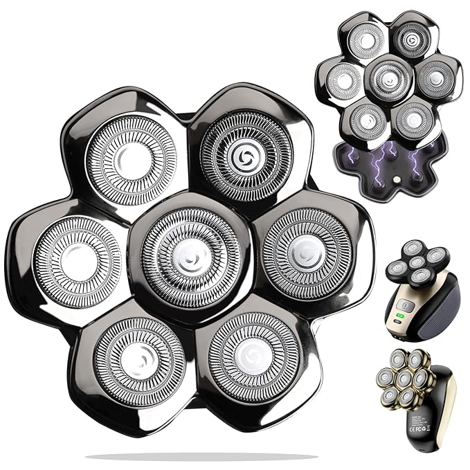 7 Blade Replacement Shavers Head, Magnetic Washable Shaver Blade Floating Heads Replacement for Head Shaver, Wet & Dry Compatible for Rotary Shavers
