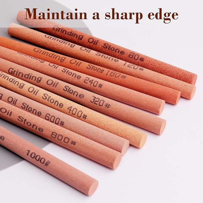 10pcs Sharpening Stone Set-10 Grit Cylindrical Assorted Sizes Whetstone Sharpener Polishing Honing Stone Kit 80# 120# 180# 240# 320# 400# 600# 800# 1000# 1200# (5.9x0.39inch)