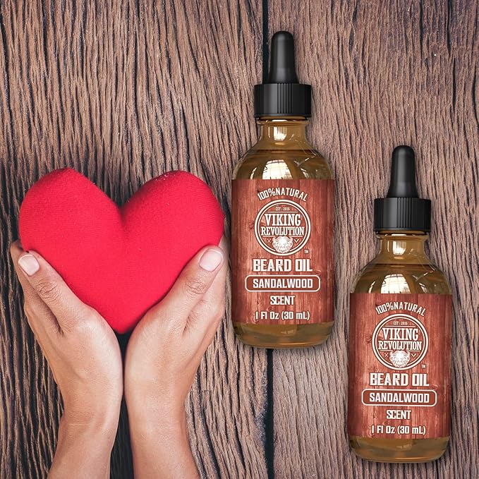 Viking Revolution Sandalwood Beard Oil for Men - Natural Mens Beard Oil with Argan Oil and Jojoba Oil - Beard Softener, Strengthens and Moisturizes - Beard Conditioner for Men (Sandalwood, 2 Pack)