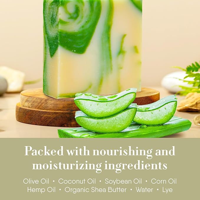 360Feel Cool Fresh Aloe Soap - Made in the USA - Castile Handmade, All-Natura,l Cold-Processed - Infused with Aloe Vera for Refreshing Cleanse and Creamy Rich Lather (5 oz)
