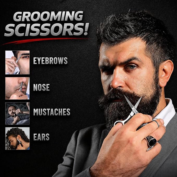 Beard Brush for Men with Beard & Mustache Comb Set, Beard Grooming & Care Kit, Natural Boar Bristle Brush, Dual Action Wood Comb, Grooming Scissors, and Travel Bag, Great Fathers Day, Dad & Men Gifts
