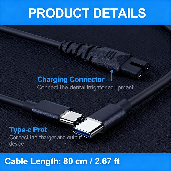 Irrigator Accessories Charger Cord Replacement Compatible with COSLUS, Aquasonic,Nicwell, Nicefeel, MOSPRO, Oralfree Water Flosser Dental Pick Charger Cord(2 Pack)