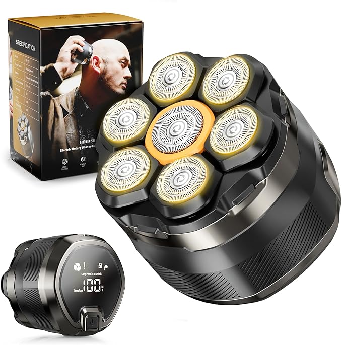 Head Shaver for Bald Men: 7D Electric Bald Razor - Waterproof Wet Dry Shaving - Professional Grooming Kit for Balder with Type-C Charge - Detachable Head Shavers for Scalp/Face/Beard