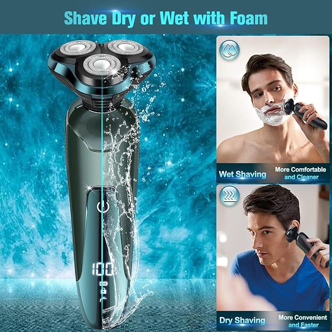 Electric Razor for Men, Cordless Rechargeable 3D Rotary Shaver with LED Display, Wet/Dry Waterproof Men’s Shaving Kit with Pop-Up Trimmer, Ideal Razor Gift for Husband, Dad, Boyfriend