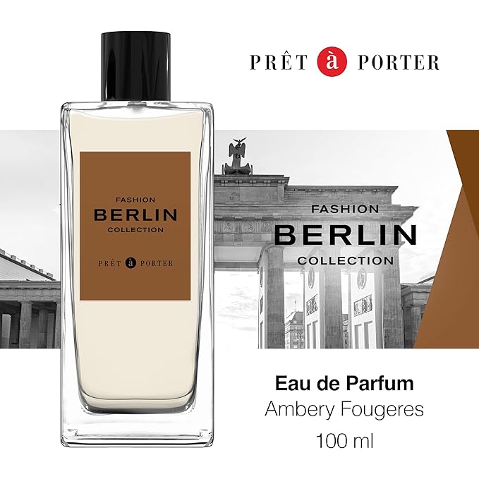 Pret à Porter City Collection Berlin Eau de Parfum for Men 3.4 fl oz (Pack of 1), An Intriguing Ambery Fougère Fragrance, Notes of Black Pepper, Cedarwood, and Vanilla, Long Lasting Fragrance