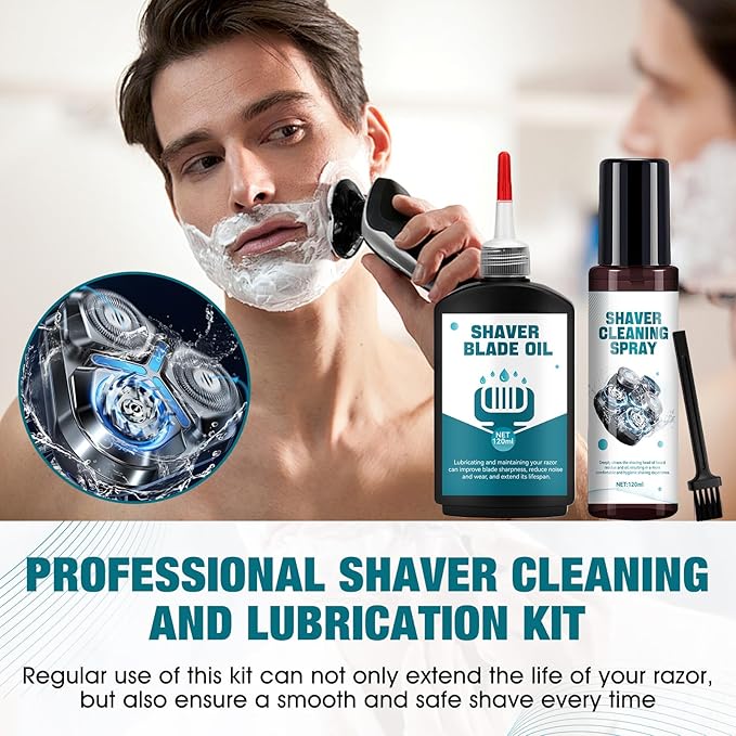 Shaver Cleaning Solution, Electric Shaver Oil, Shaver Cleaner with Brush, Deeply cleans and Lubricates, Extend the Lifespan of Your Shaver, for Clippers, Trimmers, and Beauty Devices