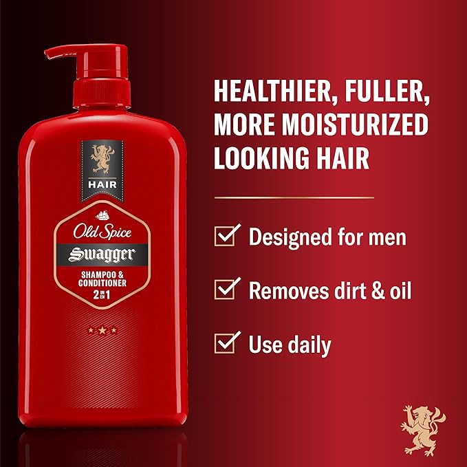 Old Spice Swagger 2-in-1 Shampoo and Conditioner Set for Men, Cedarwood Lime Scent, Healthier, Fuller, More Moisturized Looking Hair, Barbershop Quality, 29.2 Fl Oz Each, Twin Pack