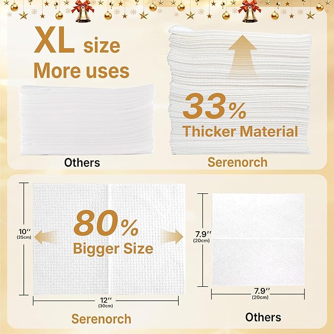 Christmas Disposable Face Towels XL 50 Count, Holiday Gifts for Women, Magnetic Box, Ultra Soft Facial Tissues, Makeup Remover Dry Wipes for Sensitive Skin, Stocking Stuffers