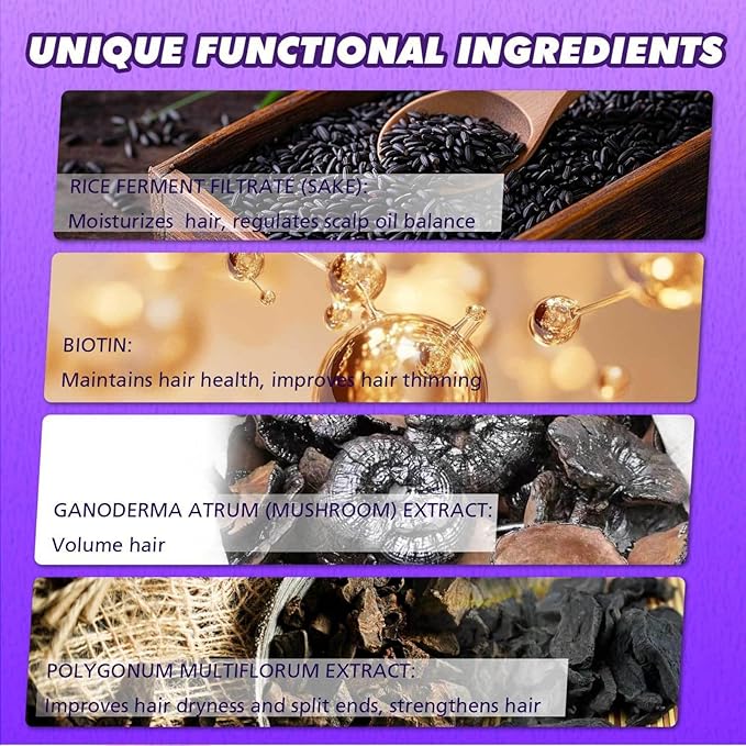 Black Rice Water Hair Growth Spray, Hair Growth Serum for Hair Loss Dry Damaged Hair, Deep Moisturizing Strengthening Thickening Smooths Shine Hair Frizz Control For Women Men (1pcs)