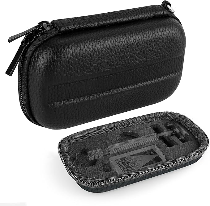 Linkidea Hard Travel Case Compatible with Vikings, Merkur, Shaving Revolution Double Edge Safety Razor, Storage Box Organizer for Safety Razor & Shaving Attachments (Lychee Vegan Leather), Black,