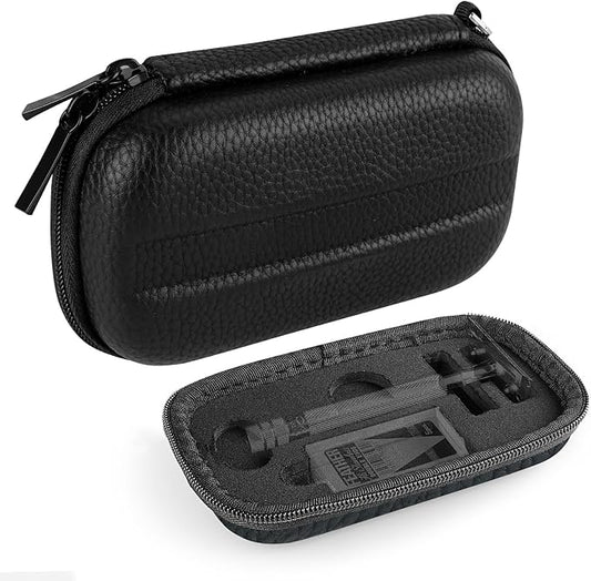 Linkidea Hard Travel Case Compatible with Vikings, Merkur, Shaving Revolution Double Edge Safety Razor, Storage Box Organizer for Safety Razor & Shaving Attachments (Lychee Vegan Leather), Black,