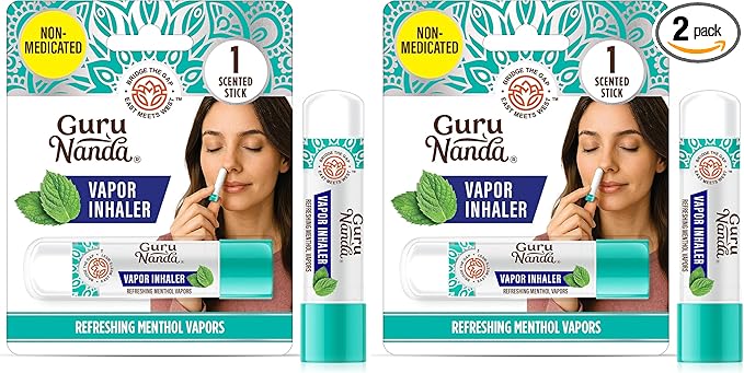 GuruNanda Vapor Inhaler Nasal Stick, with Essential Oils for Soothing Relief, Helps Clear Nasal Passages & Ease Stuffiness, Non-Medicated, 1 Count (Pack of 2)