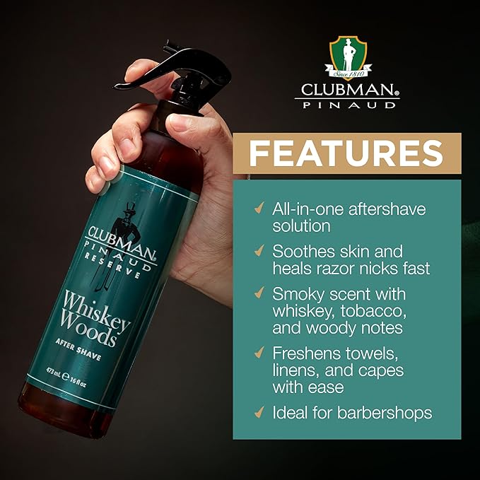 Clubman Reserve Whiskey Woods After Shave Spray - Aftershave for Men, Long-Lasting Fragrance, 16 fl oz