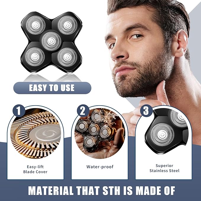 5 Blades Magnetic Head Shaver Replacement Blades Compatible with MANSCAPED The Dome Shaver, Magnetic Attachment for Men's Head Shaver (2 Packs)