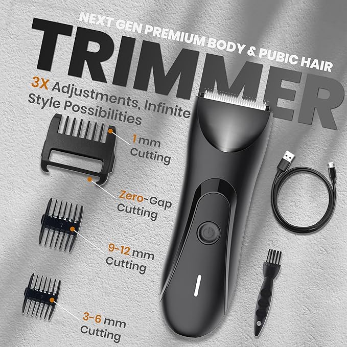 Next Gen Premium Body & Pubic Hair Trimmer – Waterproof Electric Ball Shaver & Groin Hair Clipper with Ceramic Blades – Rechargeable Wet/Dry Trimmer for Men & Women, Chest, Legs, Bikini