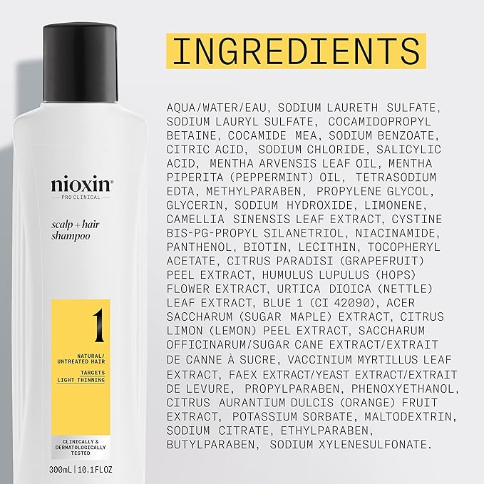 Nioxin Scalp + Hair Thickening System 1 Shampoo | For Natural or Untreated Hair with Light Thinning | With Niacinamide and Biotin | 10.1 Fl oz.