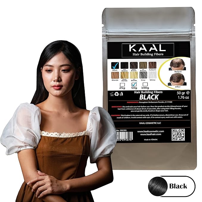 KAAL Hair Fiber Refill Pack | (1.76 oz, Black) Hair Thickening Fibers, Conceal Thinning Hair for Men and Women, Enhancing Hair Texture