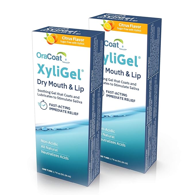 OraCoat XyliGel, Dry Mouth Gel, Soothing Citrus Oral Gel with Xylitol, Lip Moisturizer for Very Dry Lips, Lip Hydration, Sugar-Free Relief, 1.7 Fl Oz, 2 Pack