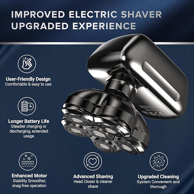 Electric Head Shaver for Bald Men: Waterproof Cordless Electric Razor for Bald Head & Hair Shaving - Close Shave, Skin-Friendly, 360° Full Coverage & Effortless Control, Easy to Clean, Wet & Dry Use