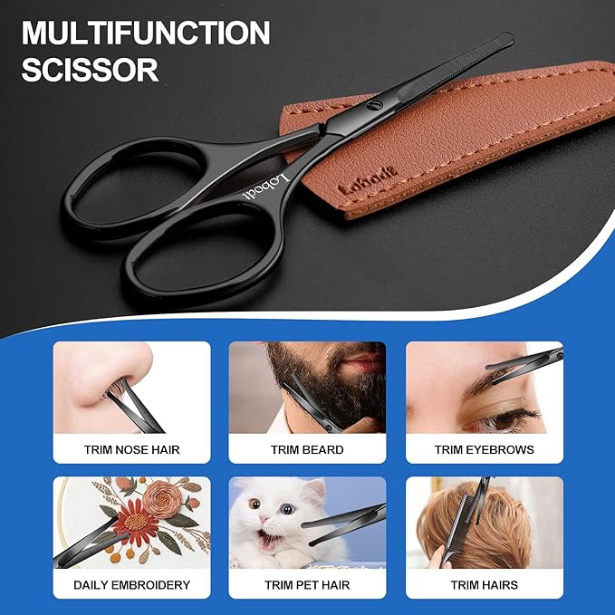 4.1inch round-headed stainless steel small scissors, suitable for trimming facial hair, nose hair, eyebrows, eyelashes, beards, personal care and salon beauty salons (black)