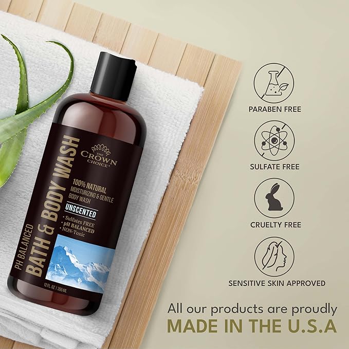 Natural Body Wash for Women, Men & Kids - Fragrance Free Body Wash - 12oz pH 5.5-Best pH Balance-Liquid Soap for All Skin Types-Moisturizing Sulfate & Chemical Free Shower / Bath Liquid Gel (2 PK)