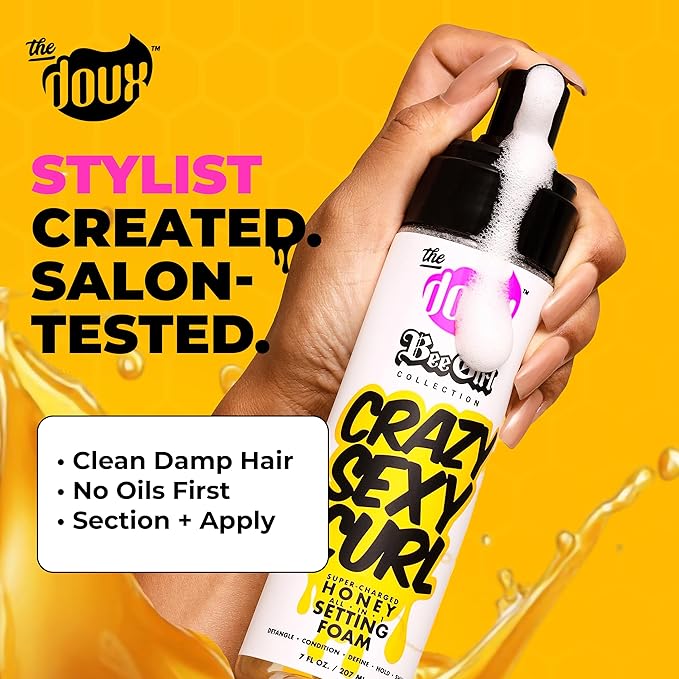 The Doux Curl Cream & Setting Mousse for Curly Hair CRAZYSEXYCURL Honey Foam for Heatless Curls Overnight, Frizz Control, Shine & Moisture – Curly Hair Styling Product with Aloe & Silk Amino Acids