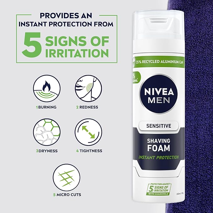NIVEA MEN Shaving Foam For Sensitive Skin, 200 milliliters