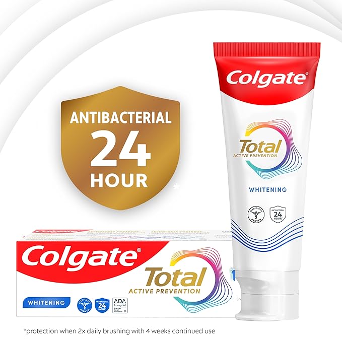 Colgate Total Whitening Toothpaste Paste, 5.1 oz, 2 Pack, Fluoride Antibacterial for Plaque, Gingivitis, Sensitivity, Stain Removal, Clinically Proven, Mint