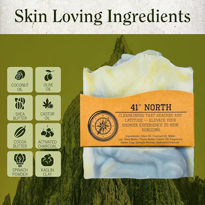 Compass Soap 41 North | Natural Bar Soap for Men | Soap Bar with Minimalist & Gentle Lather | Best Mens Bar Soap | Natural, Paraben & Phthalate Free Bath Soap Bars for Men | 5 oz. Pack of 2