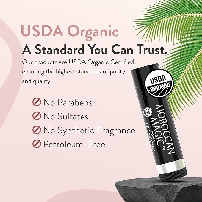Moroccan Magic Organic Peppermint Eucalyptus Lip Balm 3 Pack | Ultra-Hydrating Argan & Essential Oil Lip Moisturizer + Vitamin E | Natural Mint Chapstick for Dry Lips | Non-Toxic | Organic Lip Balm