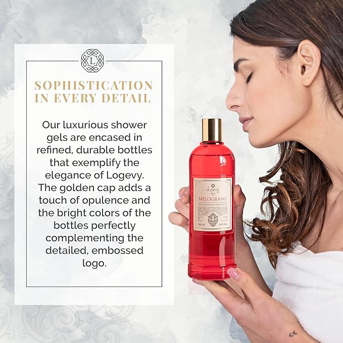 Logevy Melograno Shower Gel – Indulgent Pomegranate Aroma Made from the Best Skin-Friendly Ingredients, Rich in Nutritional Properties for Rejuvenating, Hydrating, and Soothing Action – 500ml