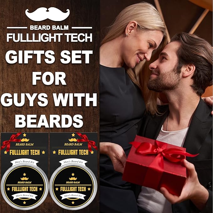 FULLLIGHT TECH Beard Balm, 2 Pack - Citrus Scent - Coconut, Argan, Jojoba Oils - Styles, Hydrates & Smooths Beards & Mustaches - Beard Styling Balm - Gifts for Men