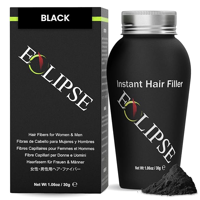ECLIPSE Hair Fibers Black for Thinning Hair for Women & Men to Conceal Hair Loss in 15 Seconds - 100% Undetectable Hair Building Fibers, 30g