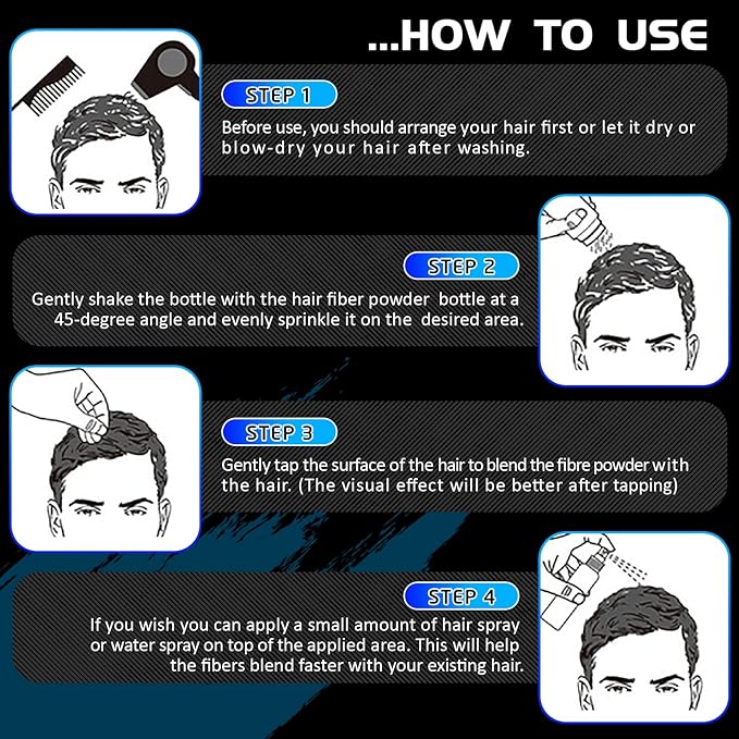 Aliver Hair Fibers for Thinning Hair - Black - 27.5Gr,Undetectable Natural Formula, Thicker Fuller Hair in 15 Seconds, Conceals Hair Loss, Look Younger, for Men & Women Patchy Bald Spot,Crown