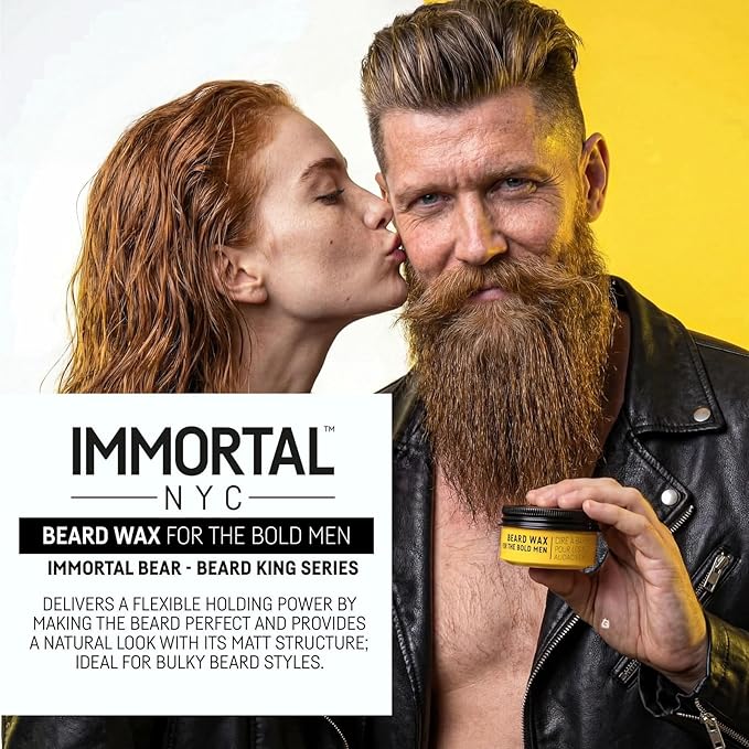 Immortal NYC Beard King Beard Wax, 1.7 oz/ 50 ml - Strong Hold - Precise Styling & Shape - Tames Stray Hairs