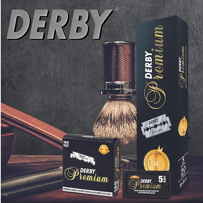 Derby Premium Single Edge Razor Blades, Ultra Sharp, Chromium - Ceramic - Platinum - Tungsten and Polymer Coated Edges (1)