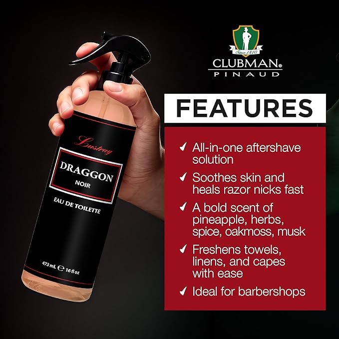Clubman Lustray Draggon Noir Barber After Shave Spray Cologne - Eau de Toilette, Classic Aftershave Cologne, 16 fl oz