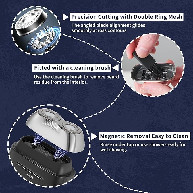 Mini Electric Shavers for Men, Electric Rotary Razor for Men, IPX7 Waterproof Rechargeable Portable Travel Shaver with Slide Touch Form Switch, Cordle