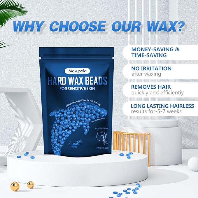 9.6oz Hard Wax Beads, Coarse Hair Removal Waxing Bead for Sensitive Skin Professional Brazilian Waxing Full Body, Bikini, Underarms, Back, Legs, Face, Back, Wax Beans Spa Home Salon