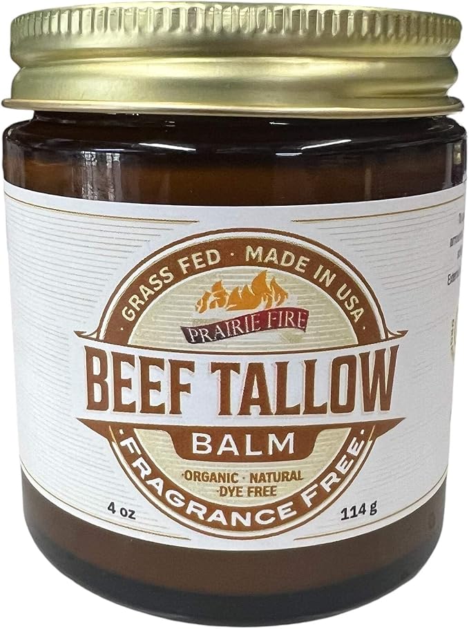 Grass Fed Beef Tallow Balm - 4 oz - Made in USA - Organic Grass Fed and Finished Tallow - Moisturizing Skin Care Lavender