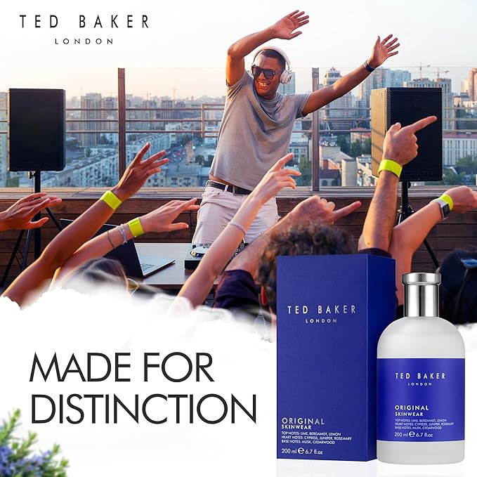 Ted Baker Original Skinwear Eau de Toilette for Men Woody Aromatic Fragrance with Lime, Bergamot, Sandalwood & Amber, Citrus, Refreshing, Mens Cologne Spray For Him 6.7 fl oz