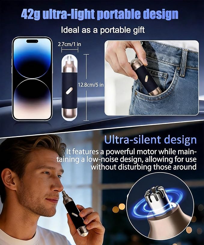 Nose Hair Trimmer for Men & Women, 2 in 1 Electric Nose and Ear Hair Trimmers Ear & Eyebrow Grooming Kit Face Clipper with Powerful Motor and Dual-Edge Blades Waterproof, Portable Travel Size (Blue)