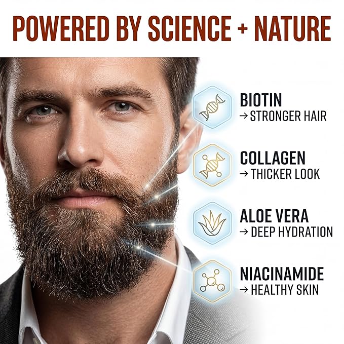 Biotin Beard Conditioner & Softener for Men – with Aloe Vera & Collagen, Moisturizing Cream for Coarse Dry Hair, Beard and Skin – Sandalwood Scent Care Leave In Conditioner Alternative (16 Fl Oz)