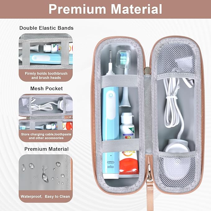 Toothbrush Travel Case for Oral B/Oral-B Pro 1000 1500 5000 7000 7500 6000 9600/ Phlips Sonicare 4100 5100 1100 6100 5300 Electric Toothbrush, Portable Hard Protective Storage Bag (Gold)