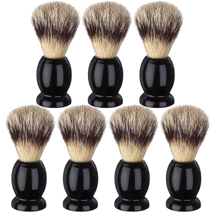 7Pcs Men Shaving Brushes Wood Handle, Professional Salon Tools Hand Crafted Shaving Brush Wood Handle Shave Brushes Handmade Pure Badger Hair Brush for Men Beard