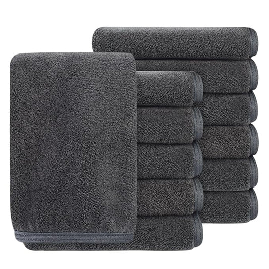 SINLAND Absorbent Coral Velvet Washcloth Ultra Soft Microfiber Face Towels 12 x 12 inch Multi-Purpose Face Cloths for Household and Sport