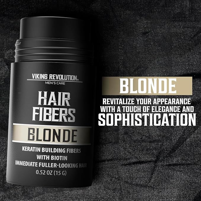 Viking Revolution Blonde Hair Fibers for Thinning Hair Men - Thick Fiber for Bald Spot Cover Up Hair Building Fibers with Kerating and Biotin - Hair Fiber for Men for Thicker and Fuller Look (0.52oz)