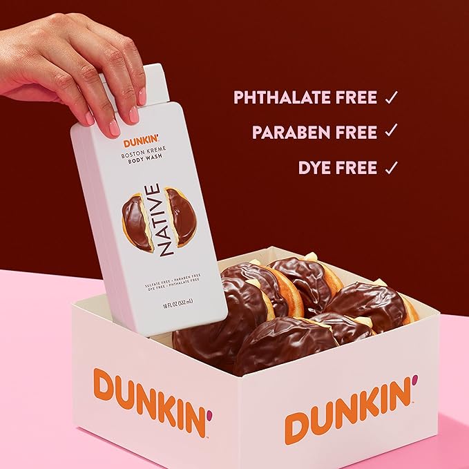Native Body Wash, Dunkin Boston Kreme, Contains Naturally Derived Ingredients | For Women & Men, Sulfate, Paraben, & Dye Free Leaving Skin Soft and Hydrated | 18 oz